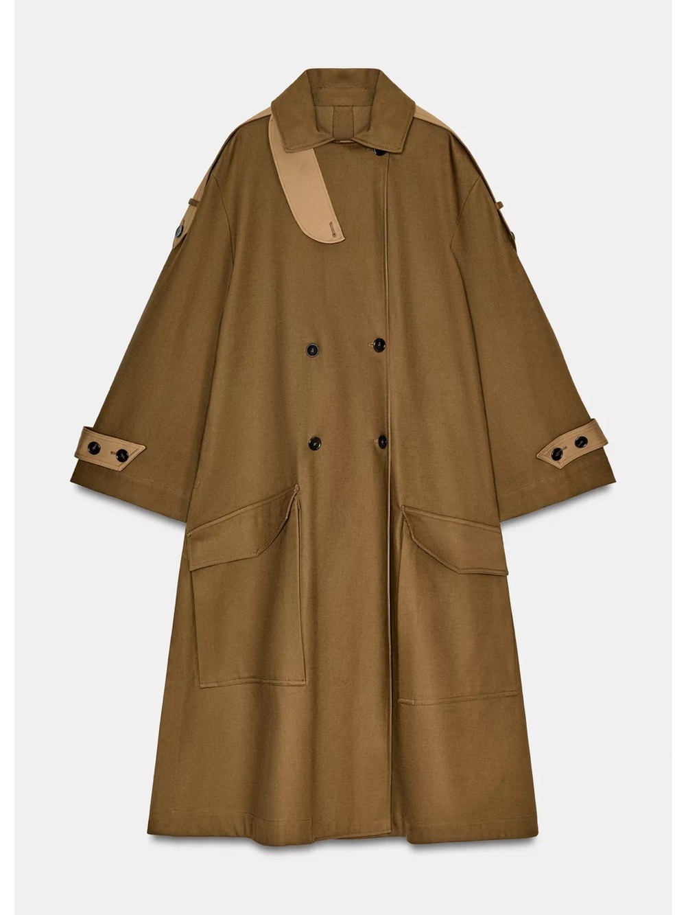 NWT ZARA Olive Green Trench Coat size small - Picture 8 of 8